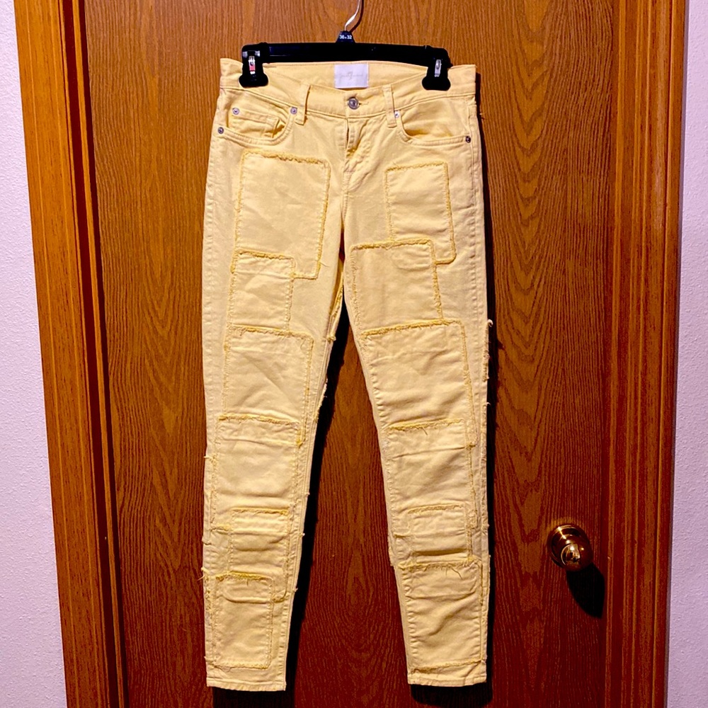 7 for All Mankind skinny yellow patchwork pants size 25